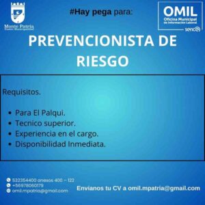 Prevencionista de Riesgo - El Palqui, Monte Patria