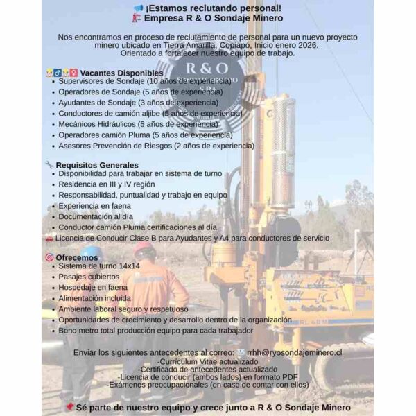 Vacantes para proyecto minero en Tierra Amarilla