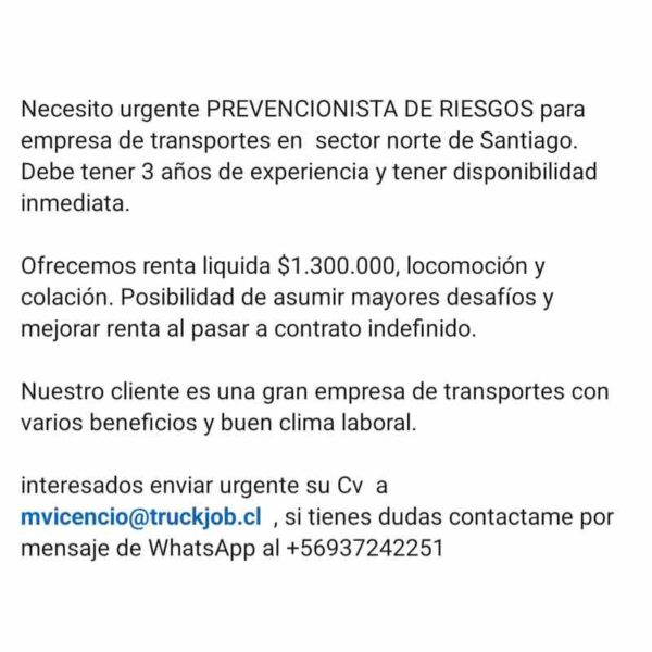 Prevencionista de Riesgos para empresa de transportes