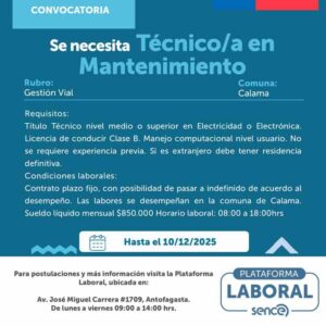 Técnico/a en Mantenimiento – Gestión Vial (Calama)