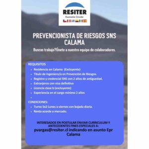 Prevencionista de Riesgos SNS - Calama
