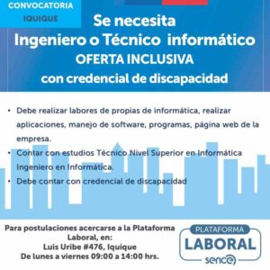 Se necesita Ingeniero o Técnico Informático – Oferta inclusiva