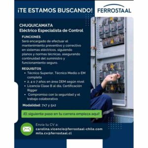 Eléctrico Especialista de Control - Chuquicamata
