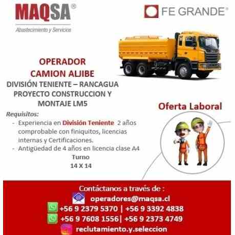 Operador Camión Aljibe – División Teniente, Rancagua