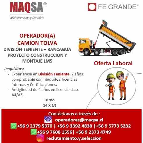 Operador(a) Camion Tolva – División Teniente, Rancagua (LM5)