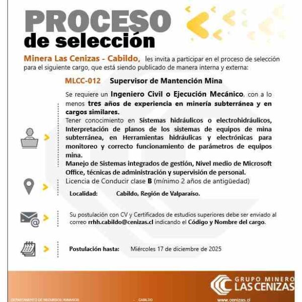 MLCC-012 – Supervisor de Mantención Mina