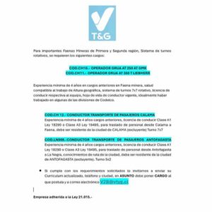 Cargos para faenas mineras