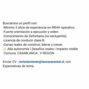 Perfil RRHH operativo – Casablanca, V Región
