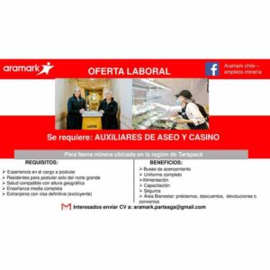 Auxiliares de aseo y casino - faena minera