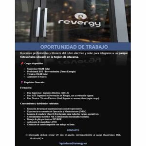 Oportunidad de Trabajo en parque fotovoltaico – Atacama