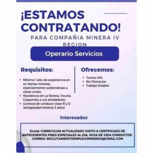 Operario de Servicios - Compañía Minera IV Región