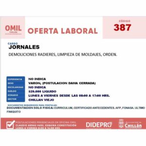 Jornales - Demoliciones radieres, limpieza de moldajes
