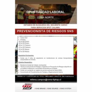 Prevencionista de Riesgos SNS - Calama