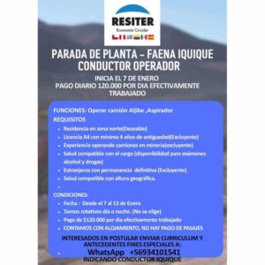 Conductor/Operador – Faena Iquique