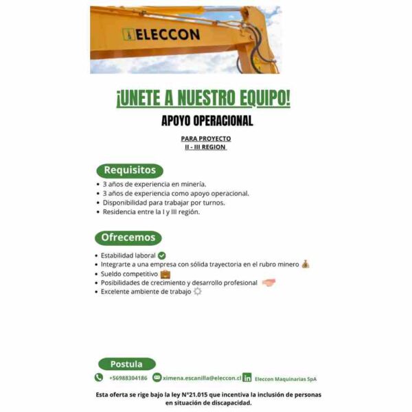 Apoyo operacional para proyecto II-III Región