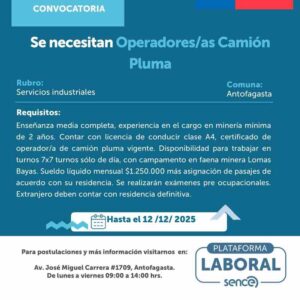 Operadores/as Camión Pluma - Antofagasta
