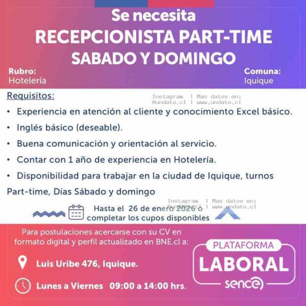 Recepcionista Part-Time Iquique