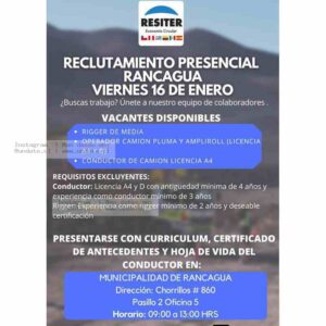 Vacantes en Rancagua: Conductor, Rigger y Operador