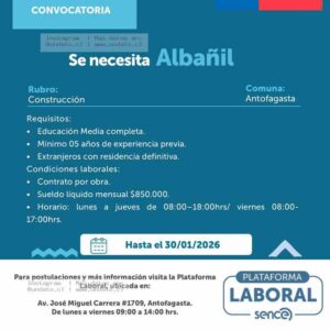 Albañil — Antofagasta, Construcción | Contrato por obra