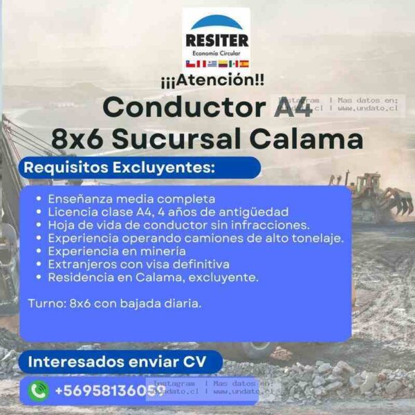 Conductor A4 para Calama – Minería
