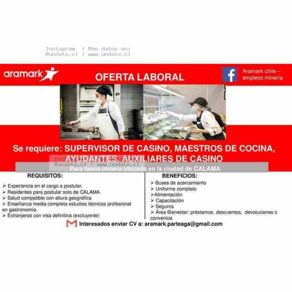 Aramark: Supervisor Casino y Cocina Calama