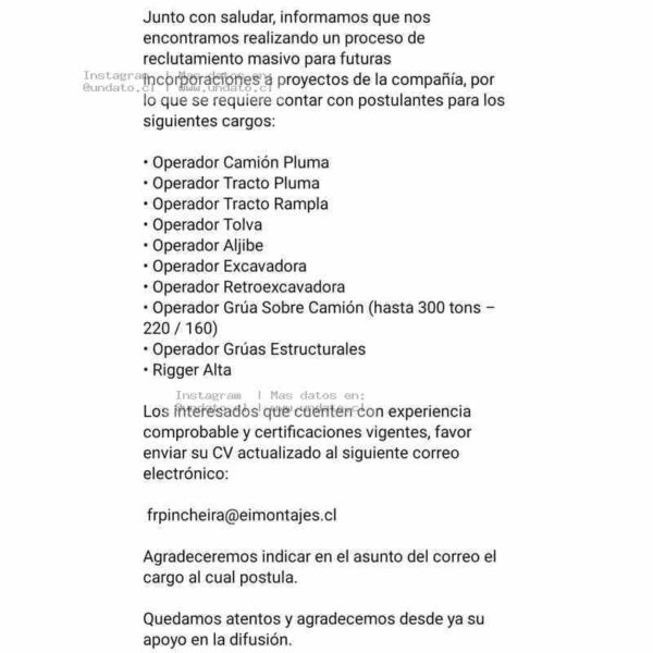 Reclutamiento masivo: Operadores maquinaria pesada