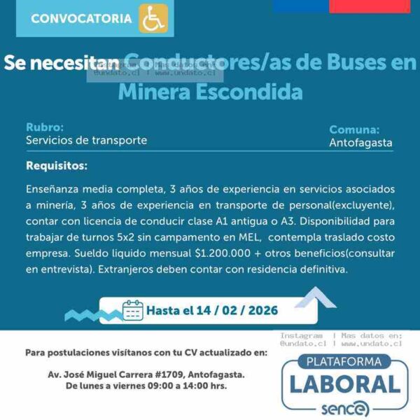 Conductor/a de Buses Minera Escondida