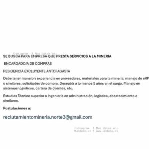 Encargado De Compras Minería Antofagasta