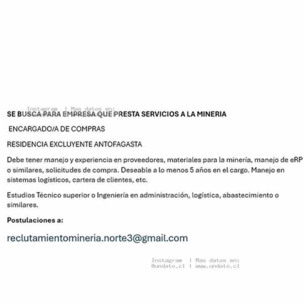 Encargado De Compras Minería Antofagasta