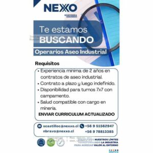 Operarios Aseo Industrial - Turnos 7x7 Campamento