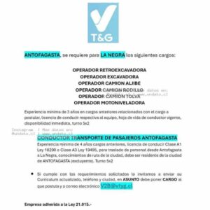 Operadores y Conductor en Antofagasta