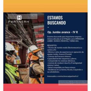 Operador Jumbo Avance (Frontal) Turno 4x4 – IV Región