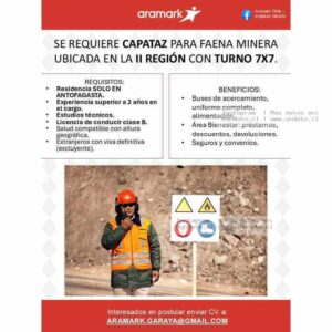 Capataz para faena minera en Antofagasta