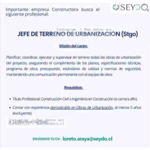 Jefe de Terreno de Urbanización