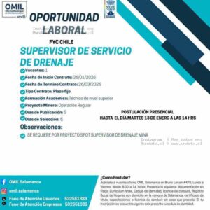 Supervisor de Drenaje Mina – OMIL Salamanca