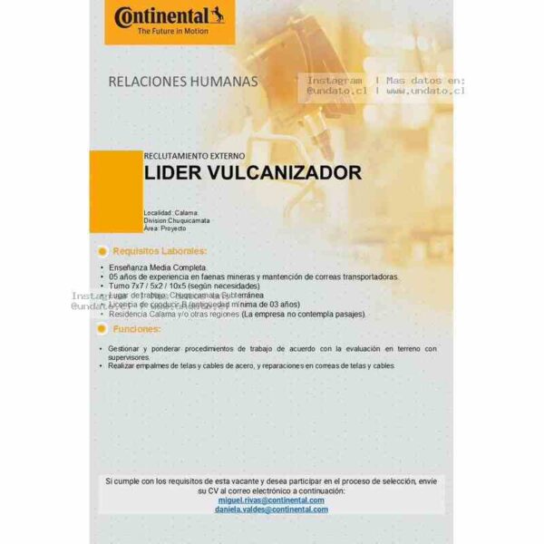 Líder Vulcanizador – Chuquicamata Subterránea