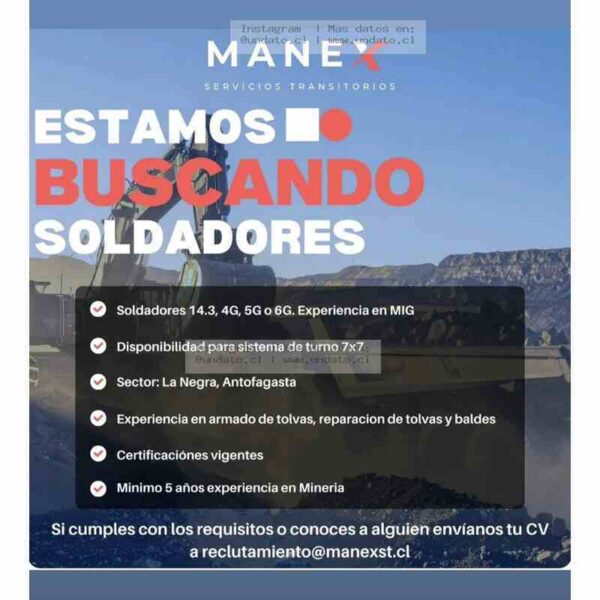Soldadores para Minería La Negra, Antofagasta