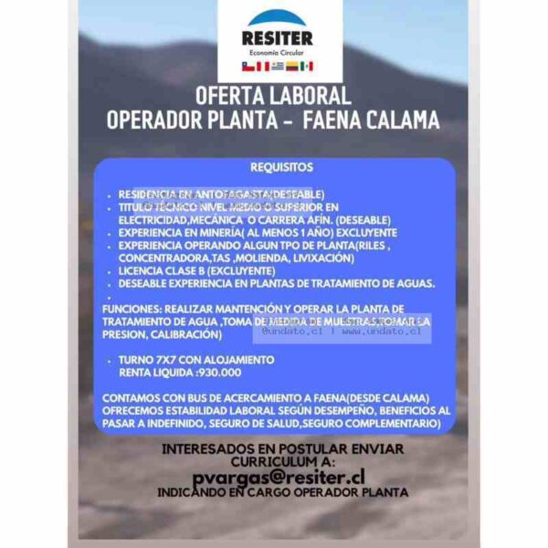 Operador Planta Faena Calama