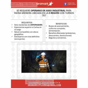 Operario de Aseo Industrial Minera 7x7