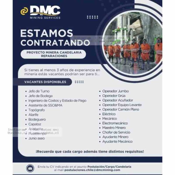 Vacantes Minería Candelaria - DMC Mining Chile