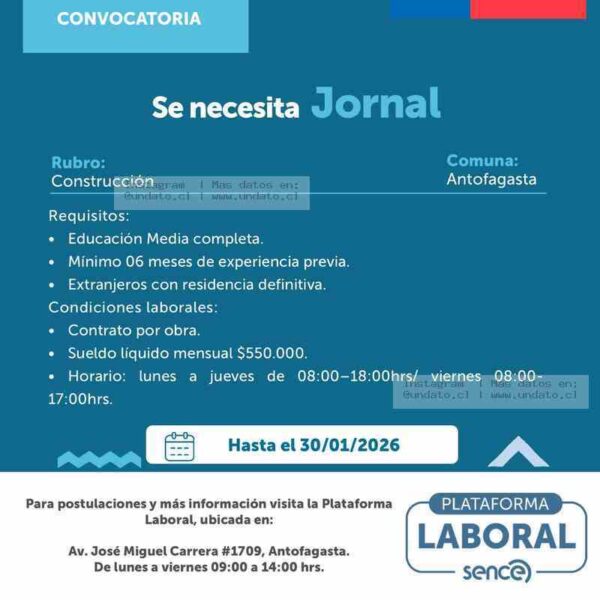 Se Necesita Jornal – Construcción, Antofagasta