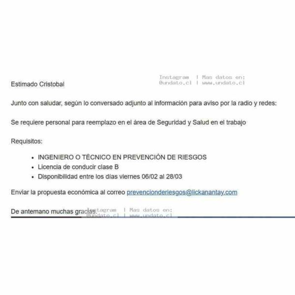 Reemplazo SST: Ingeniero o Técnico en Prevención