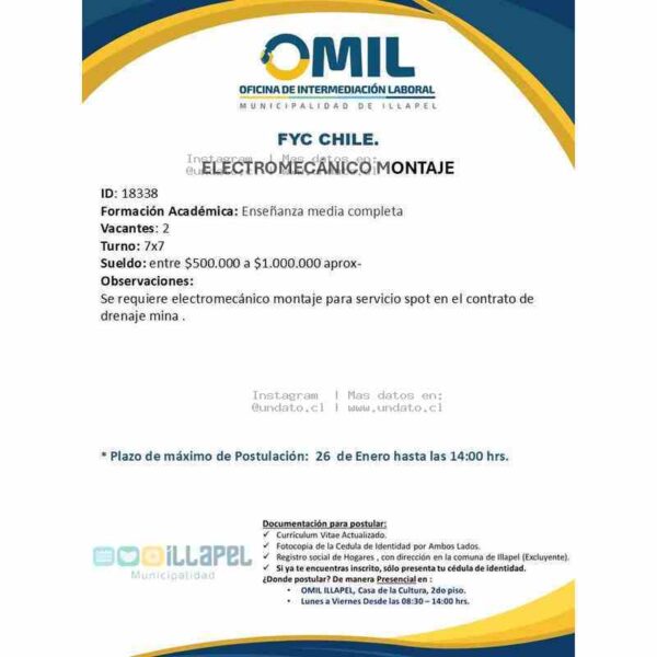 Electromecánico Montaje Illapel