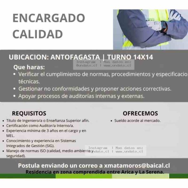 Encargado De Calidad - Antofagasta (Turno 14x14)
