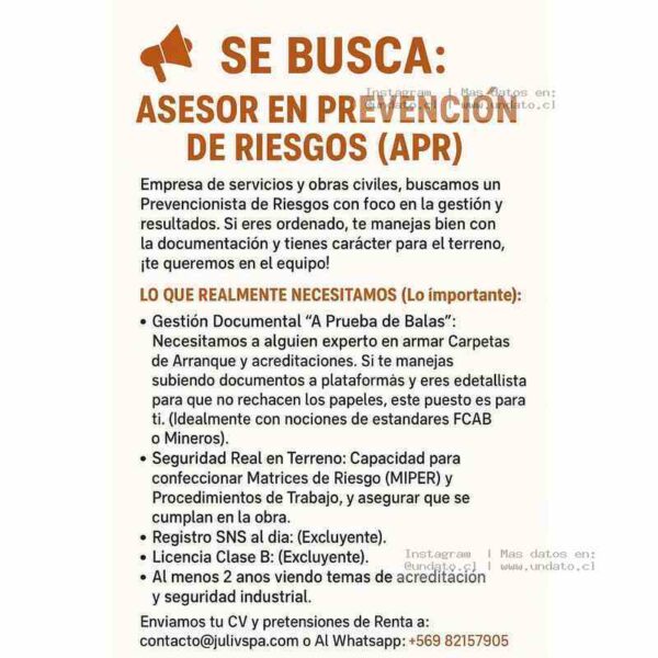 Asesor en Prevención de Riesgos (APR)