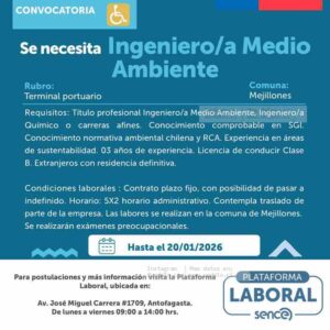 Ingeniero/a Medio Ambiente para Terminal Portuario en Mejillones