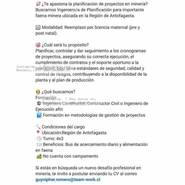 Ingeniero/a de Planificación Minería – Antofagasta