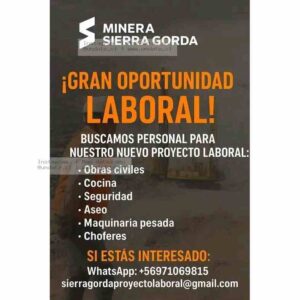 Oportunidad Laboral Minera Sierra Gorda