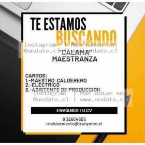 Calama: Maestro Calderero, Eléctrico y Asistente de Producción