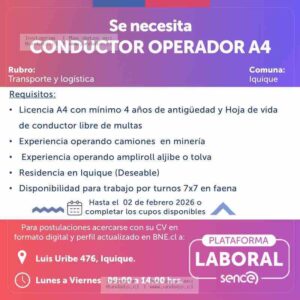 Conductor Operador A4 Iquique